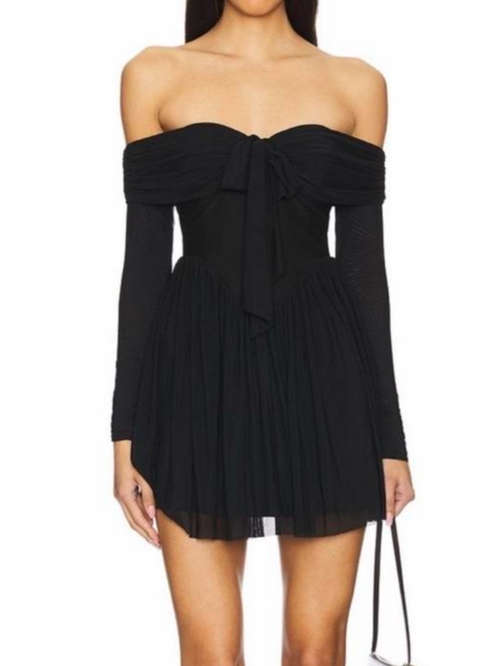 More To Come Black Kristiana
Long Sleeve Off Shoulder Mesh Mini Dress XS